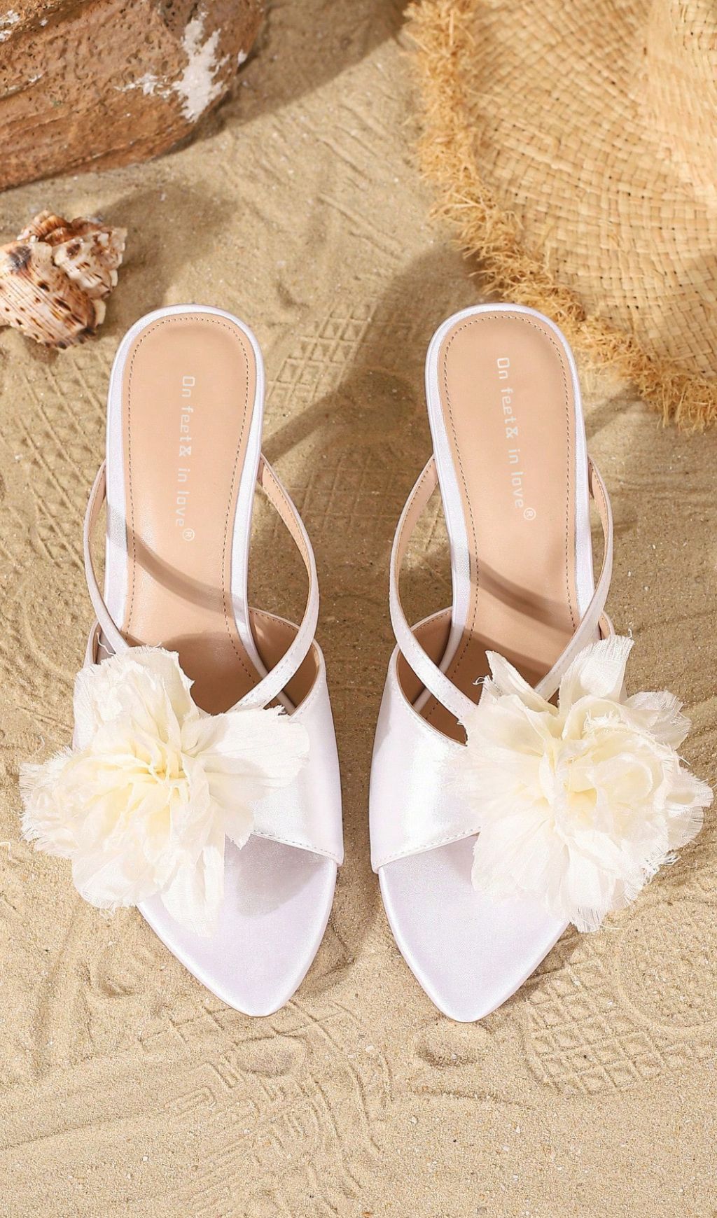 Hughes Romantic White Floral Strappy Mules