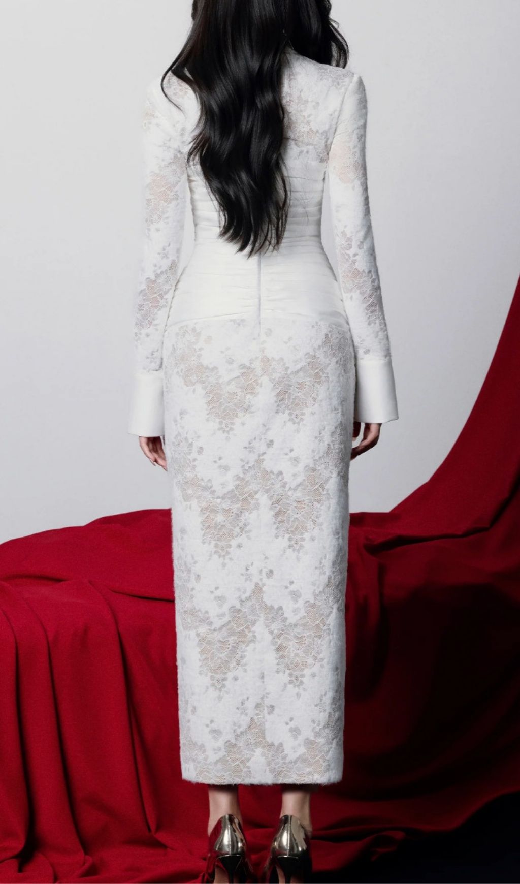 Kerani Timeless White Lace Midi Dress | Elegant Long Sleeve & Bridal Guest