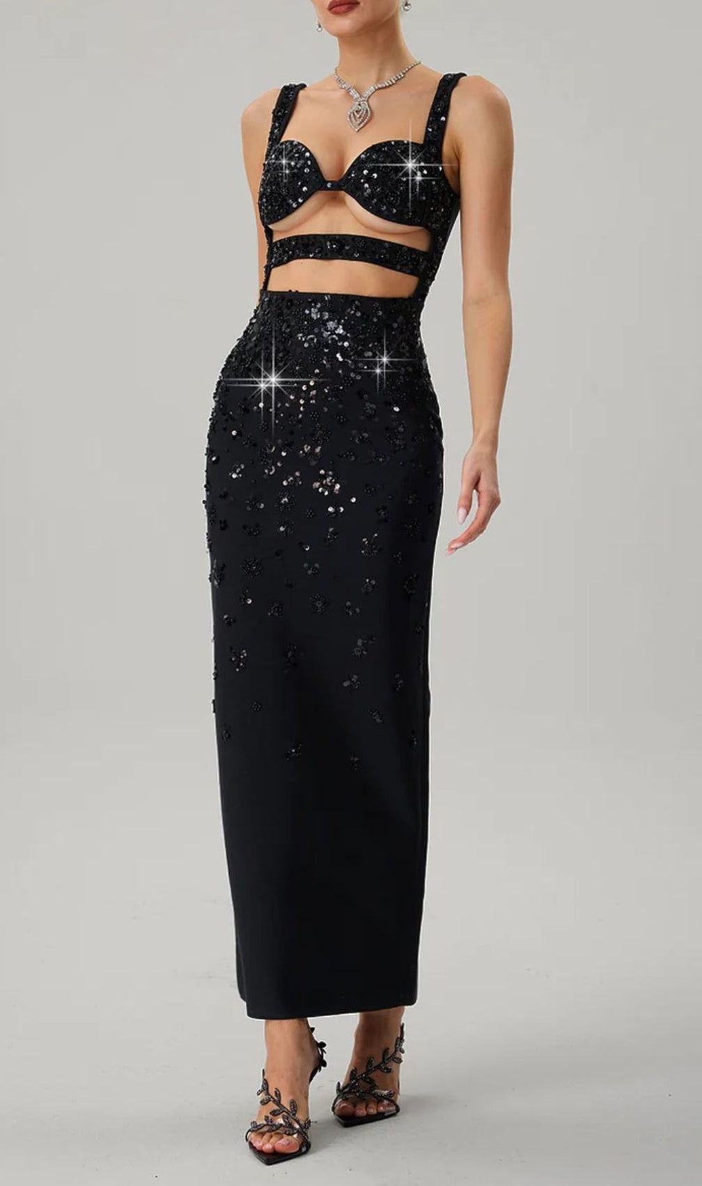 Glamorous Sequin Cutout Bandage Maxi Dress - Dazzling Evening Gown