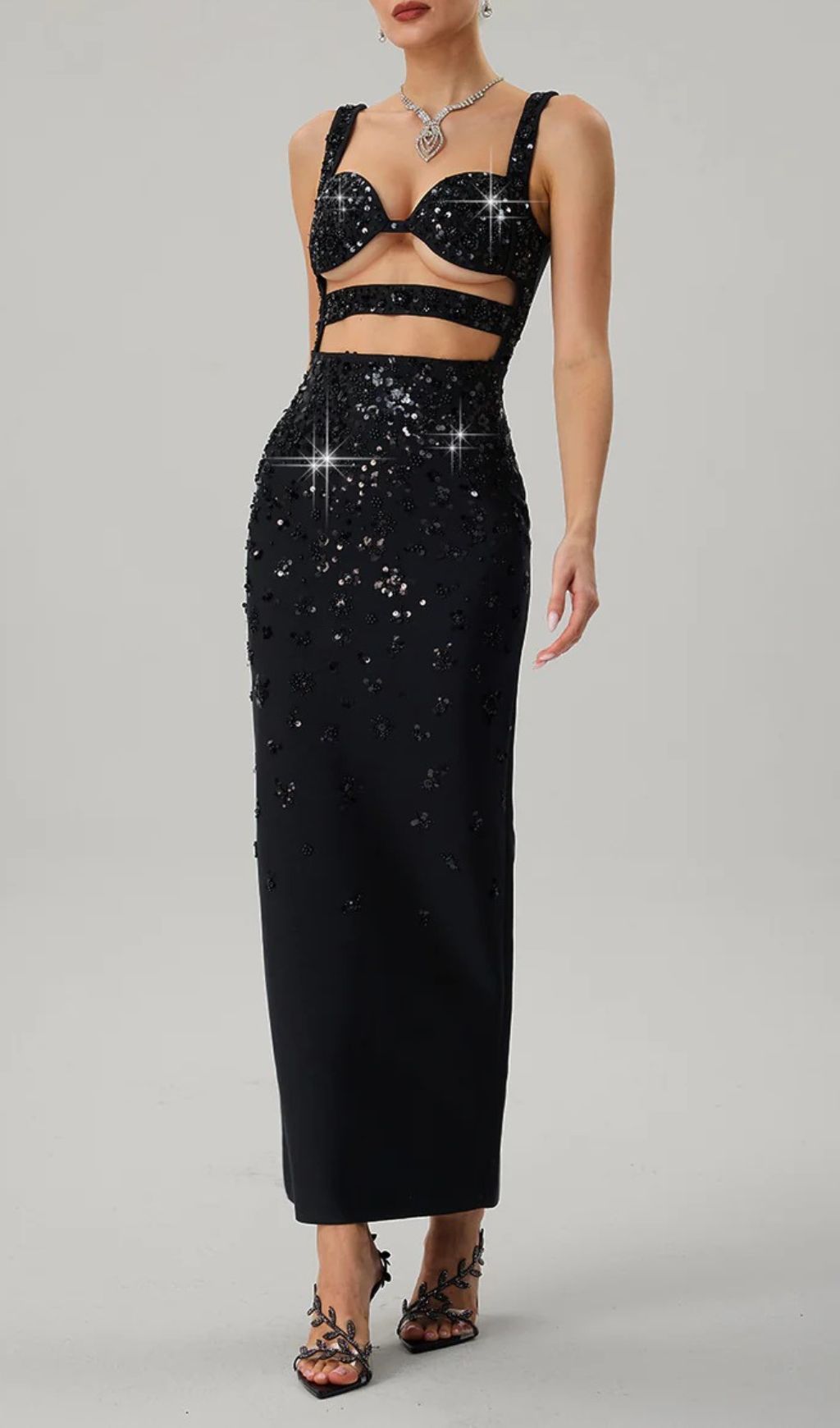 Glamorous Sequin Cutout Bandage Maxi Dress - Dazzling Evening Gown