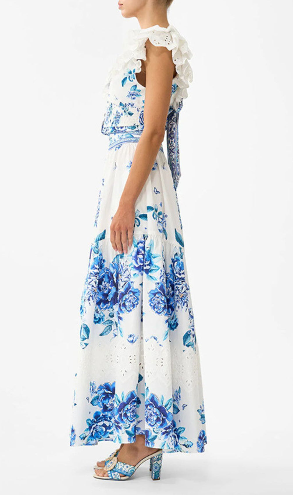 Haru Blue Floral Maxi Skirt & Ruffle Top Set | Chic Resort Wear for Women