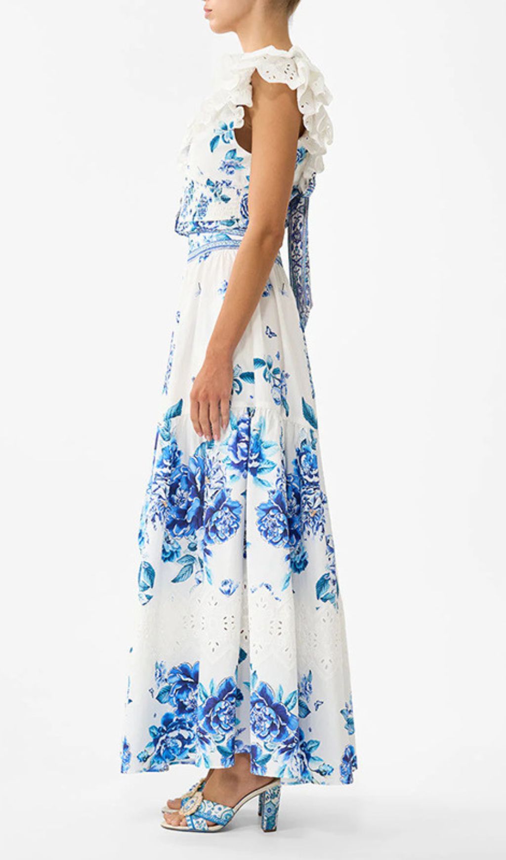 Haru Blue Floral Maxi Skirt & Ruffle Top Set | Chic Resort Wear for Women