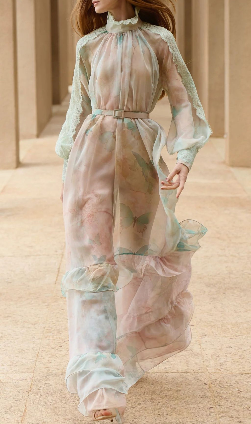 Jenitta Ethereal Butterfly & Floral Maxi Dress | Long Sleeve Flowy Gown