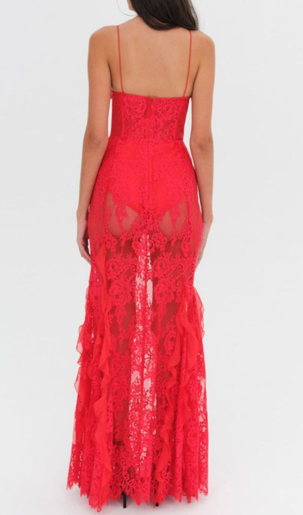 Carola Red Flower Lace Maxi Dress