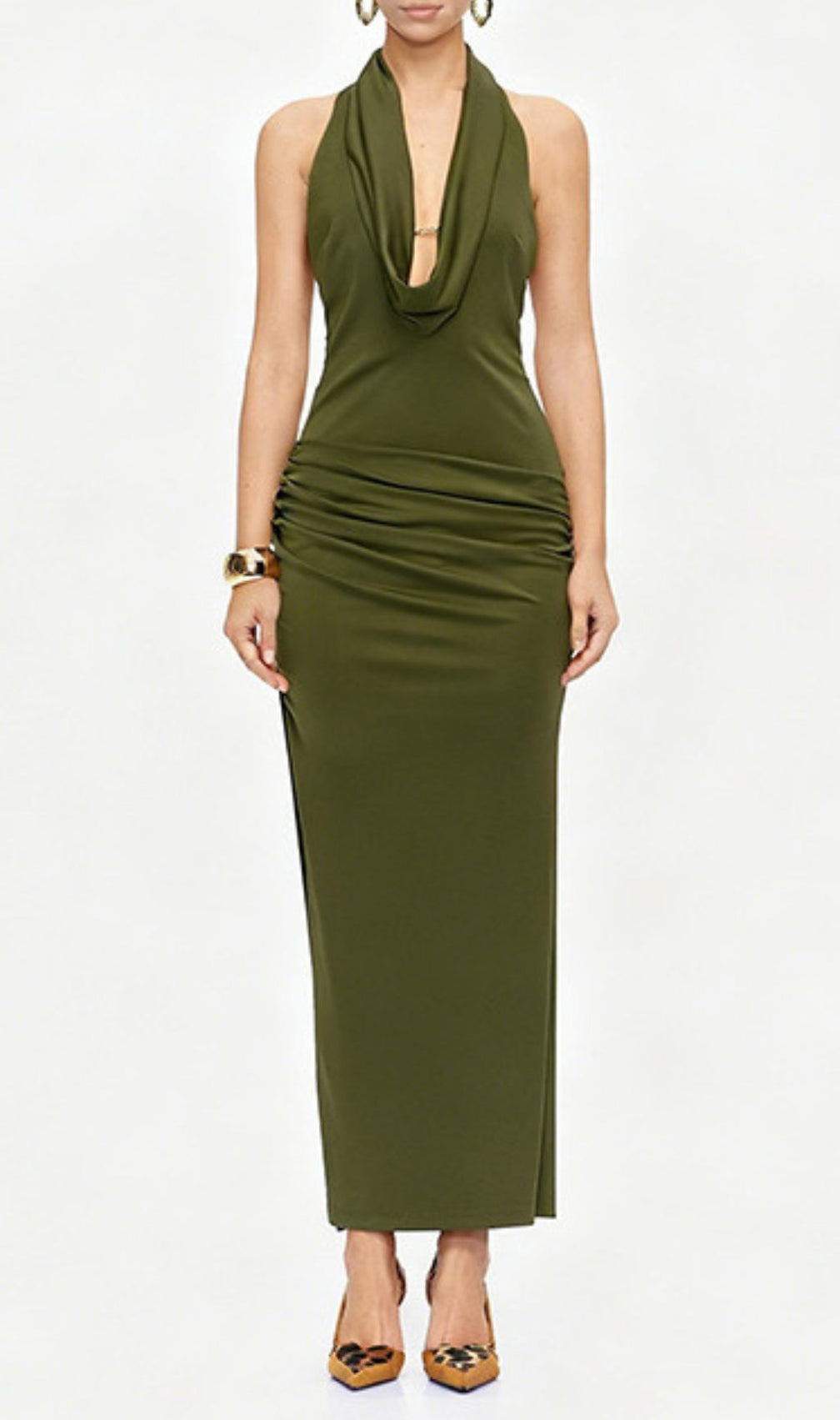 Juarez Green Halter Backless Maxi Dress - Elegant Evening Gown