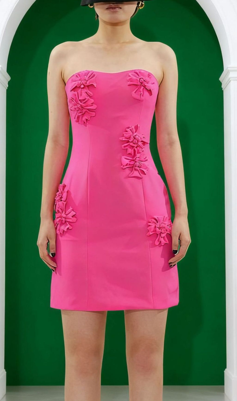 Holleen Pink Strapless Flower Mini Dress