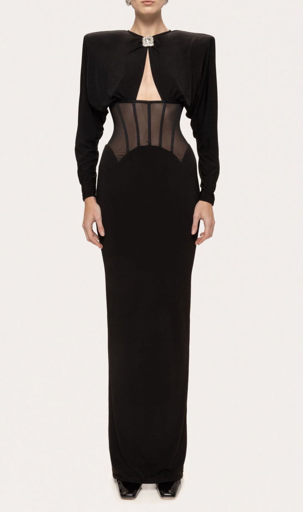 Inara Black Long Sleeve Corset Maxi Dress