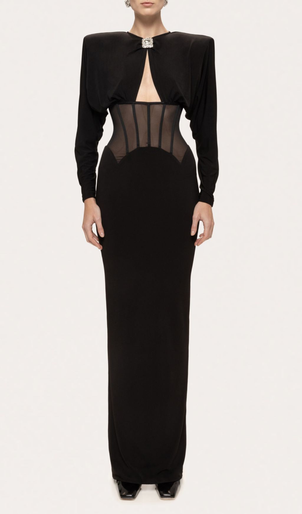 Inara Black Long Sleeve Corset Maxi Dress