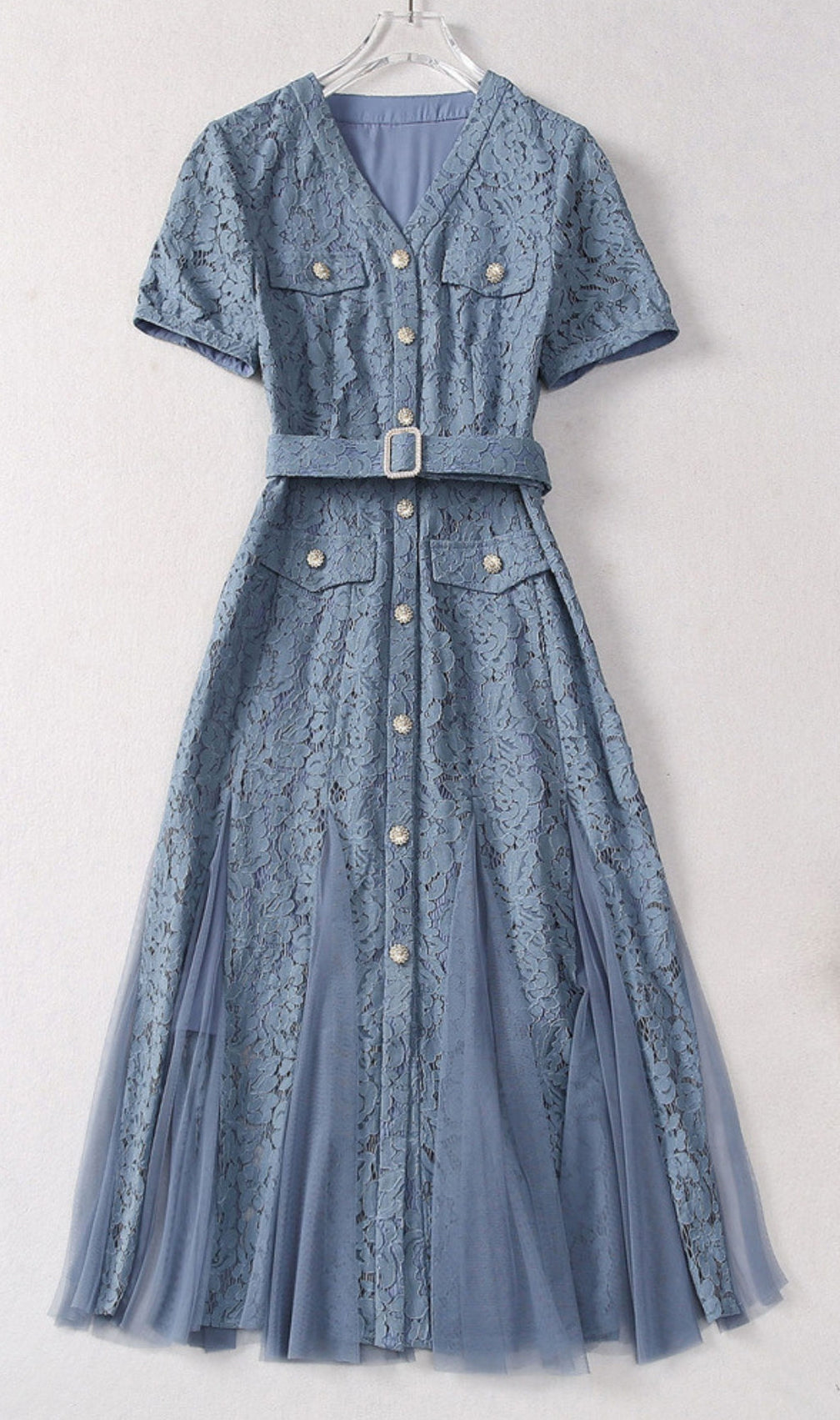 Audriana Blue Lace Midi Dress