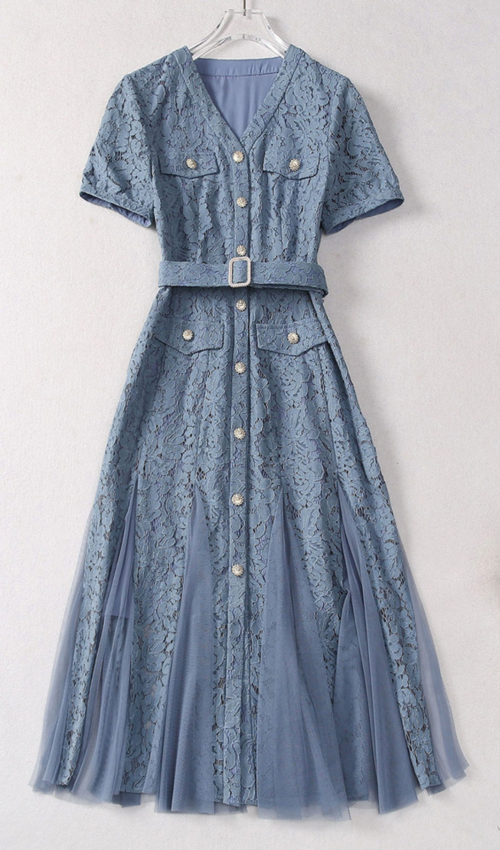 Audriana Blue Lace Midi Dress