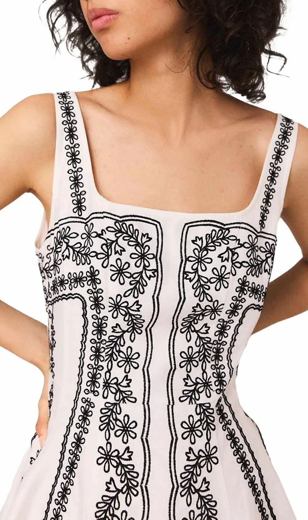 Elegant Floral Embroidered Mini Dress | Chic White Square Neck Sleeveless