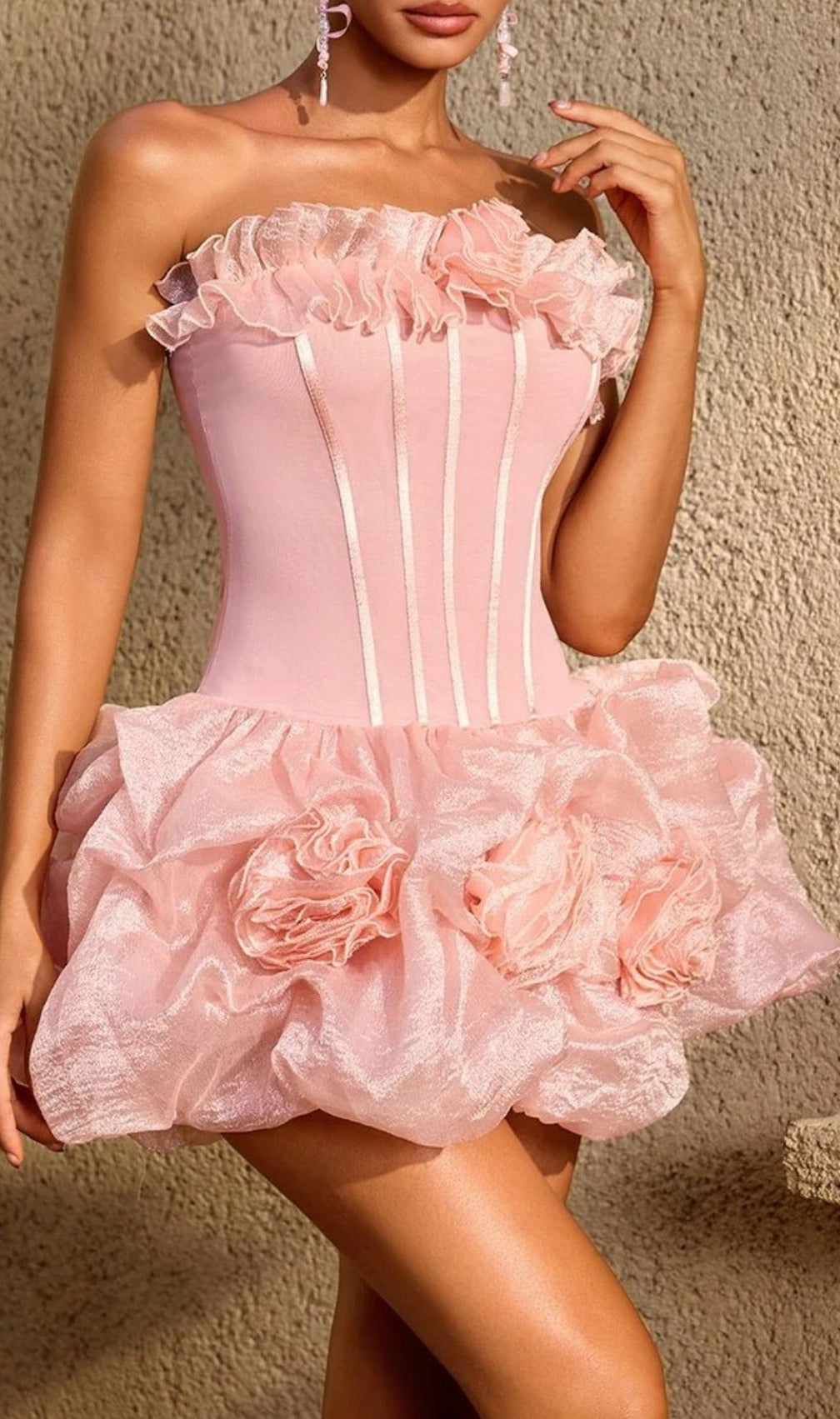 Uldravis Strapless Flower Bubble Mini Dress