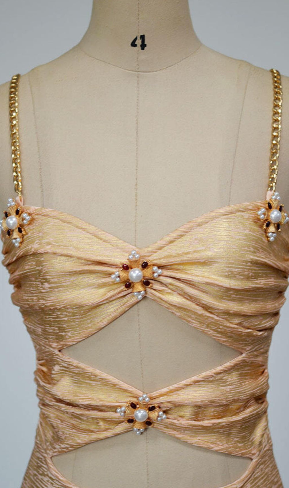 Ivie Gold Shimmer Cutout Embellished Midi Dress - Glamorous Party & Cocktail