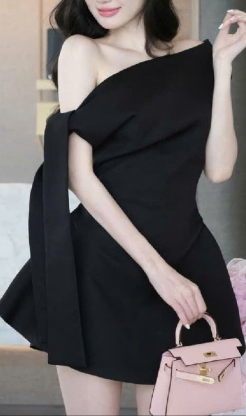 Calwa Asymmetric One Shoulder Flare Mini Dress