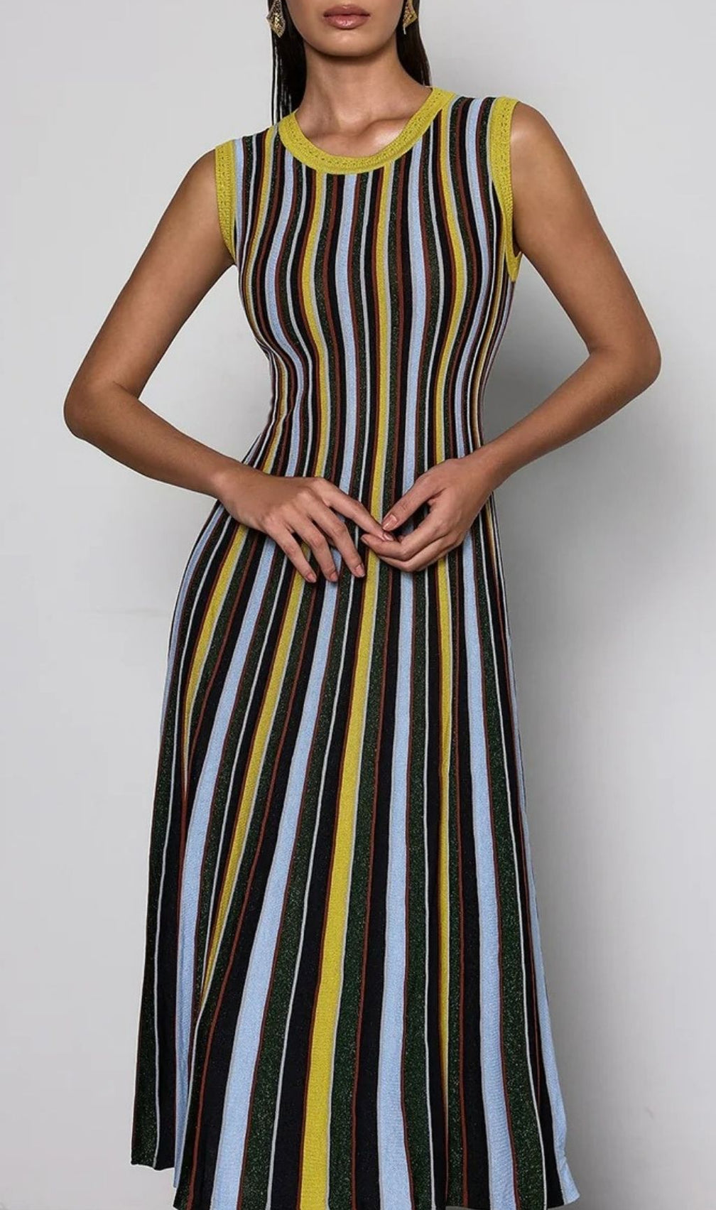 Malyxa Vibrant Stripe Knit Midi Dress - Effortless Chic & Flattering Style