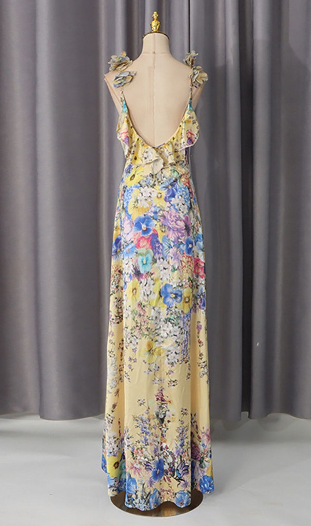 Kerrya 3D Floral Strappy Maxi Dress - Elegant Garden Party Gown