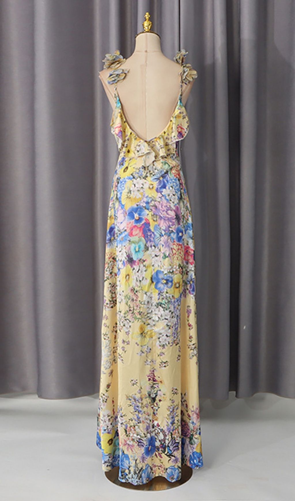 Kerrya 3D Floral Strappy Maxi Dress - Elegant Garden Party Gown