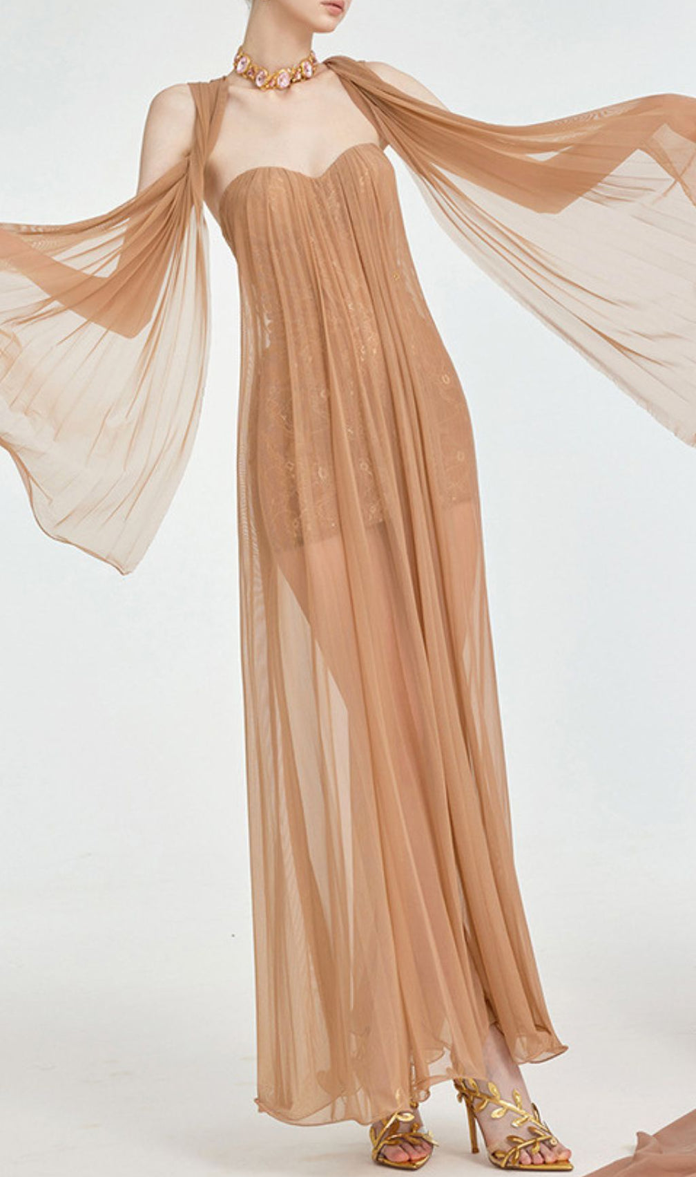 Fintan Strapless Mesh Lace Maxi Dress