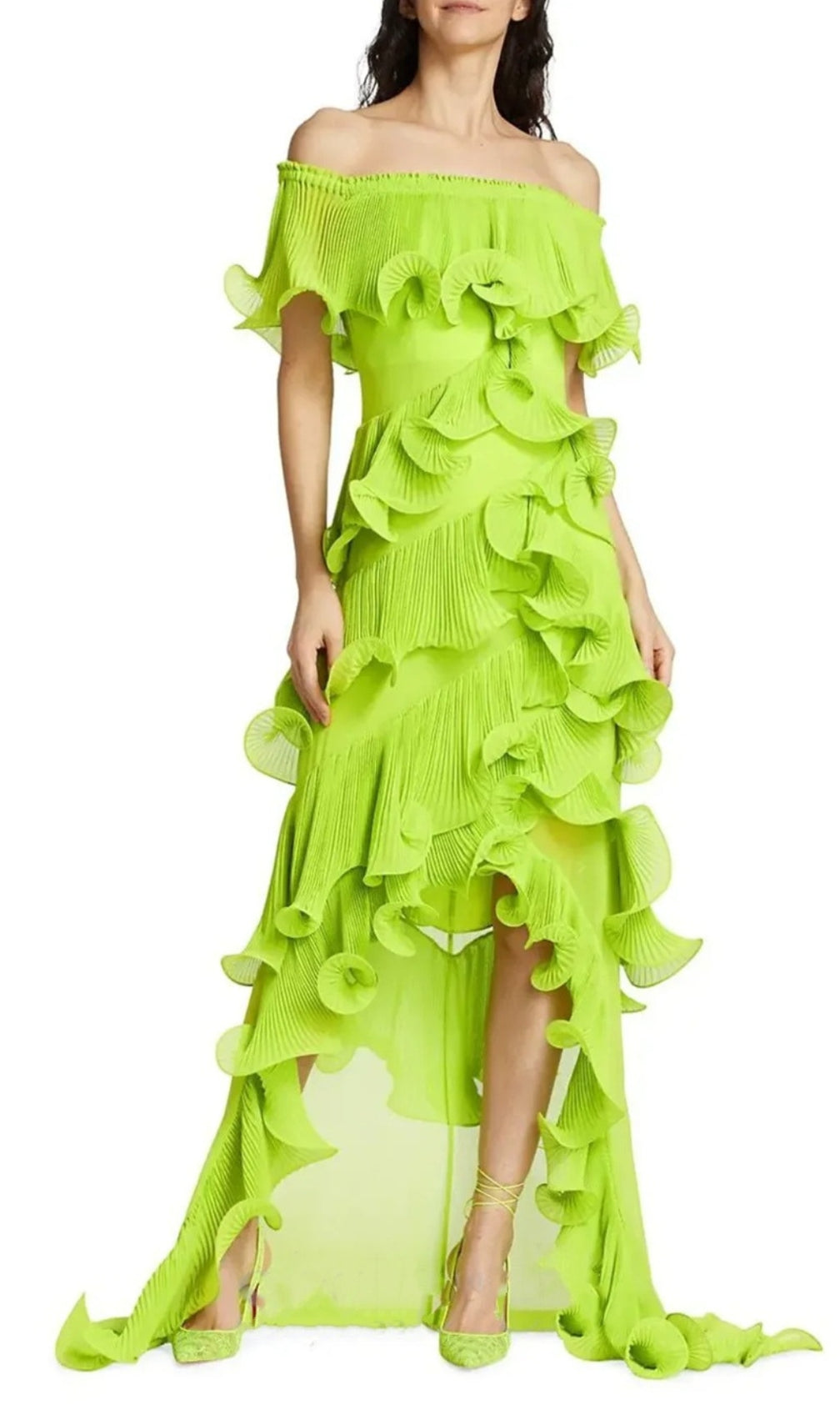 Dyveke Green Off-Shoulder Ruffle Maxi Dress