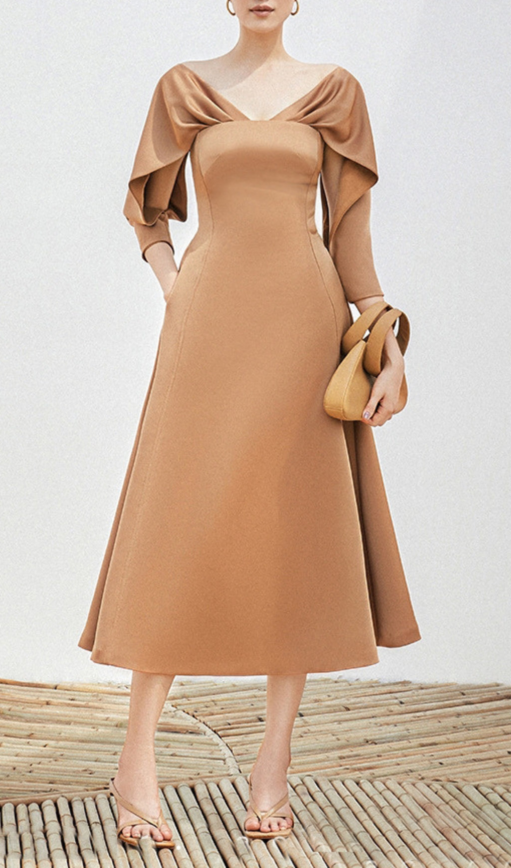 Bethan V-Neck Long Sleeve Midi Dress