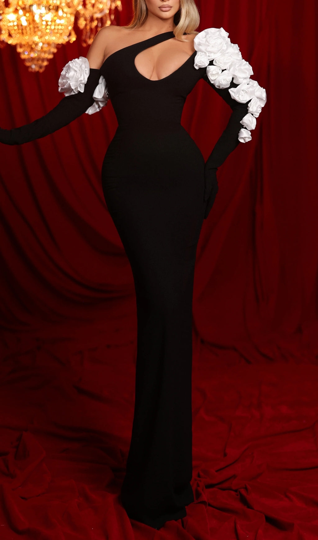 Bach Black Flower Long Sleeve Maxi Dress