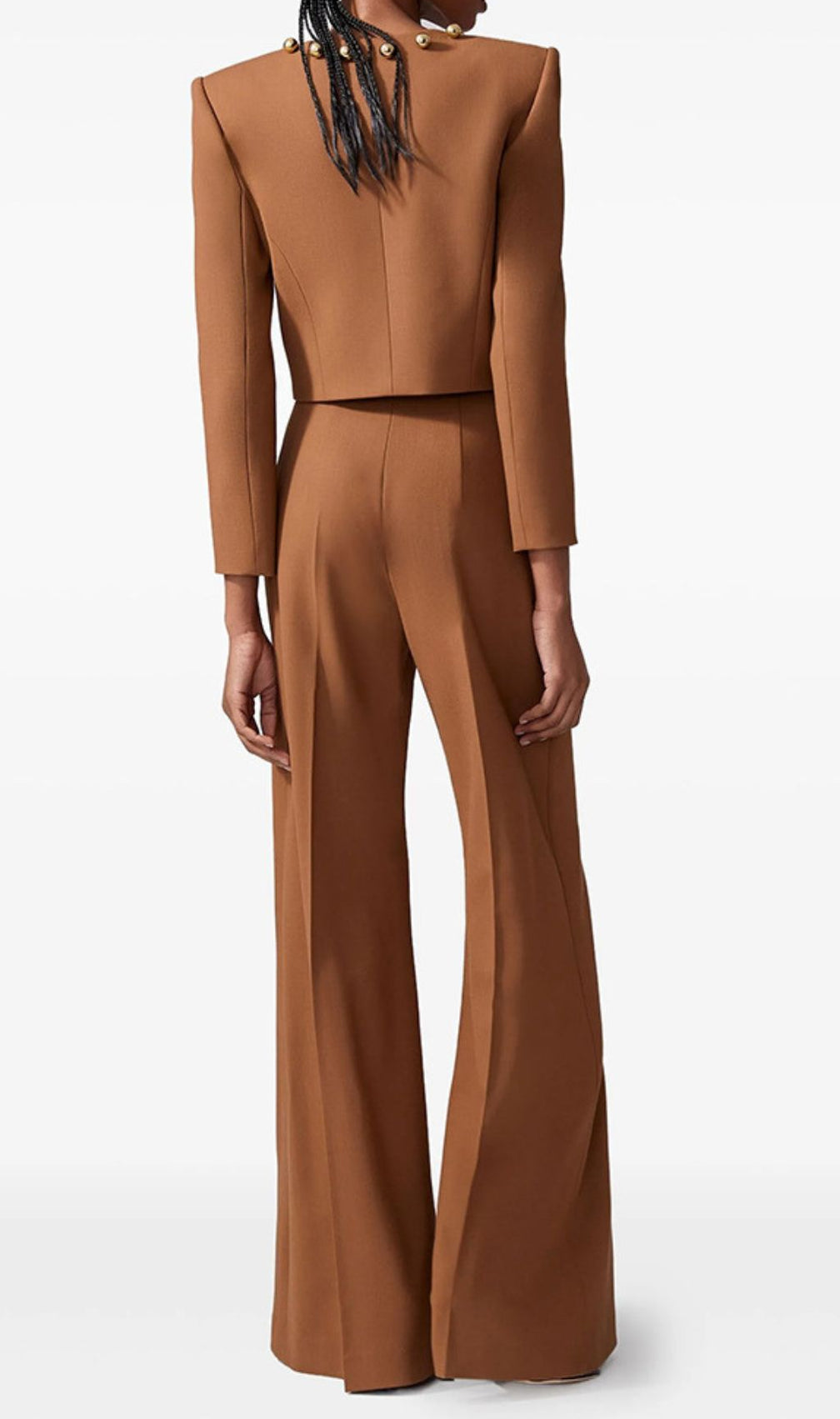 Jennifer Chic Gold Button Cropped Jacket & Wide-Leg Pants Set