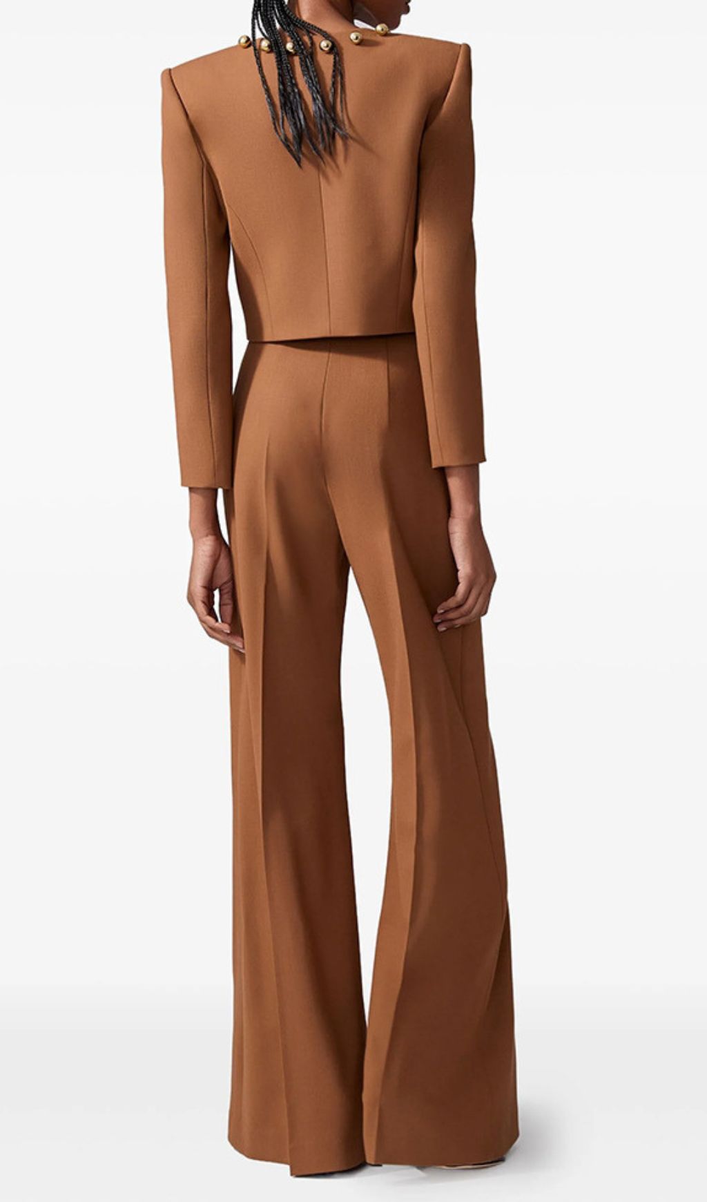 Jennifer Chic Gold Button Cropped Jacket & Wide-Leg Pants Set