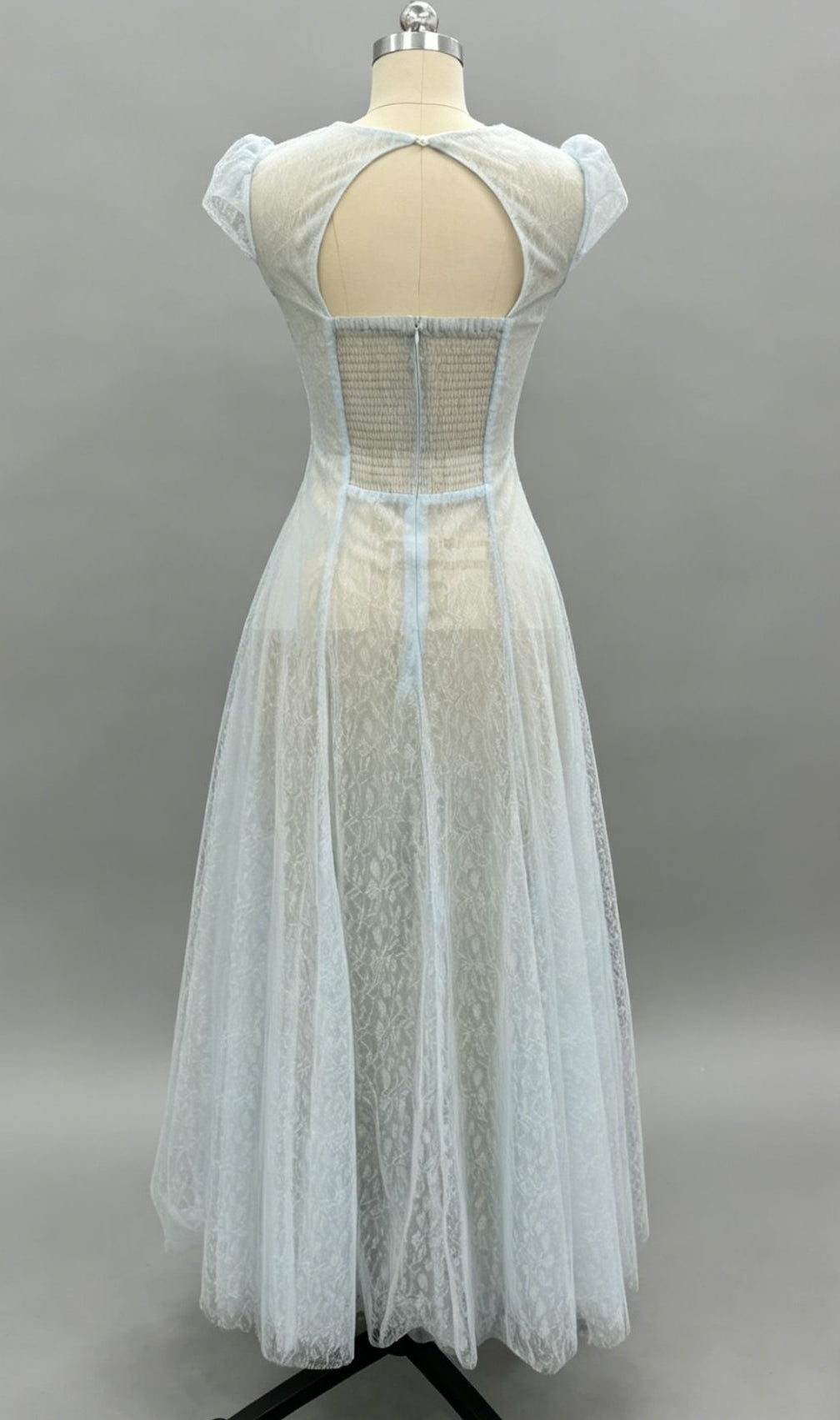 Kelsey Ethereal Sky Blue V-Neck Mesh Maxi Gown