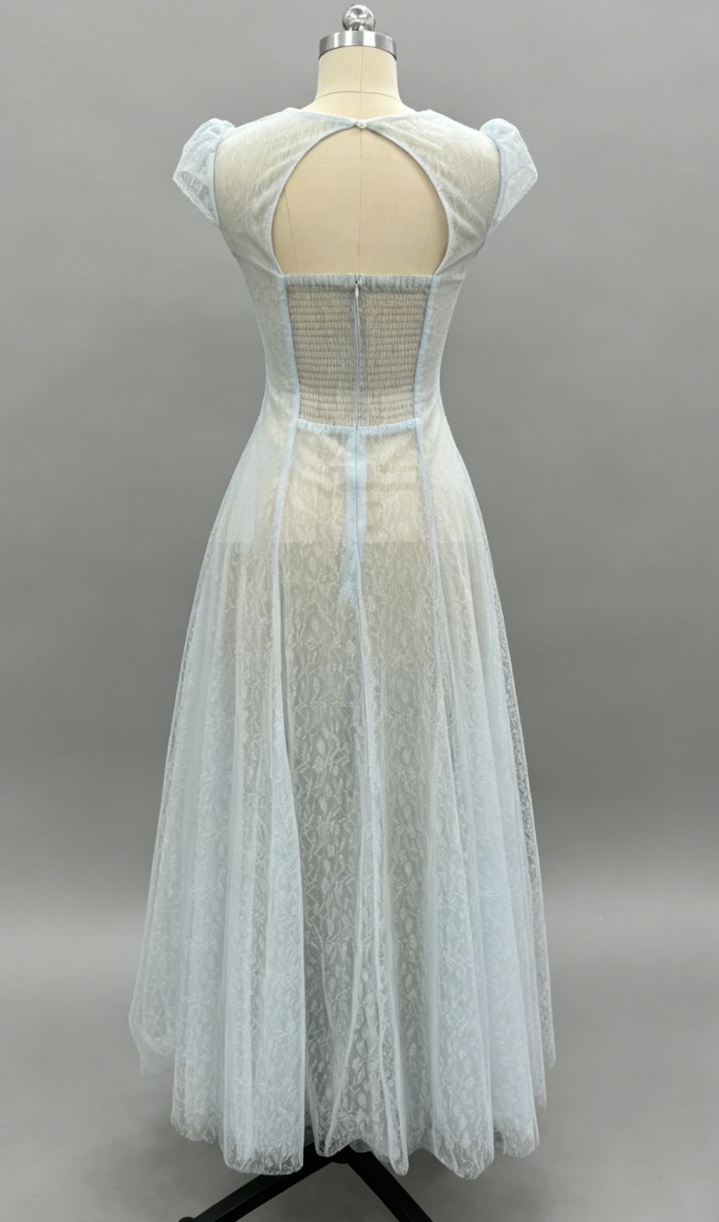 Kelsey Ethereal Sky Blue V-Neck Mesh Maxi Gown