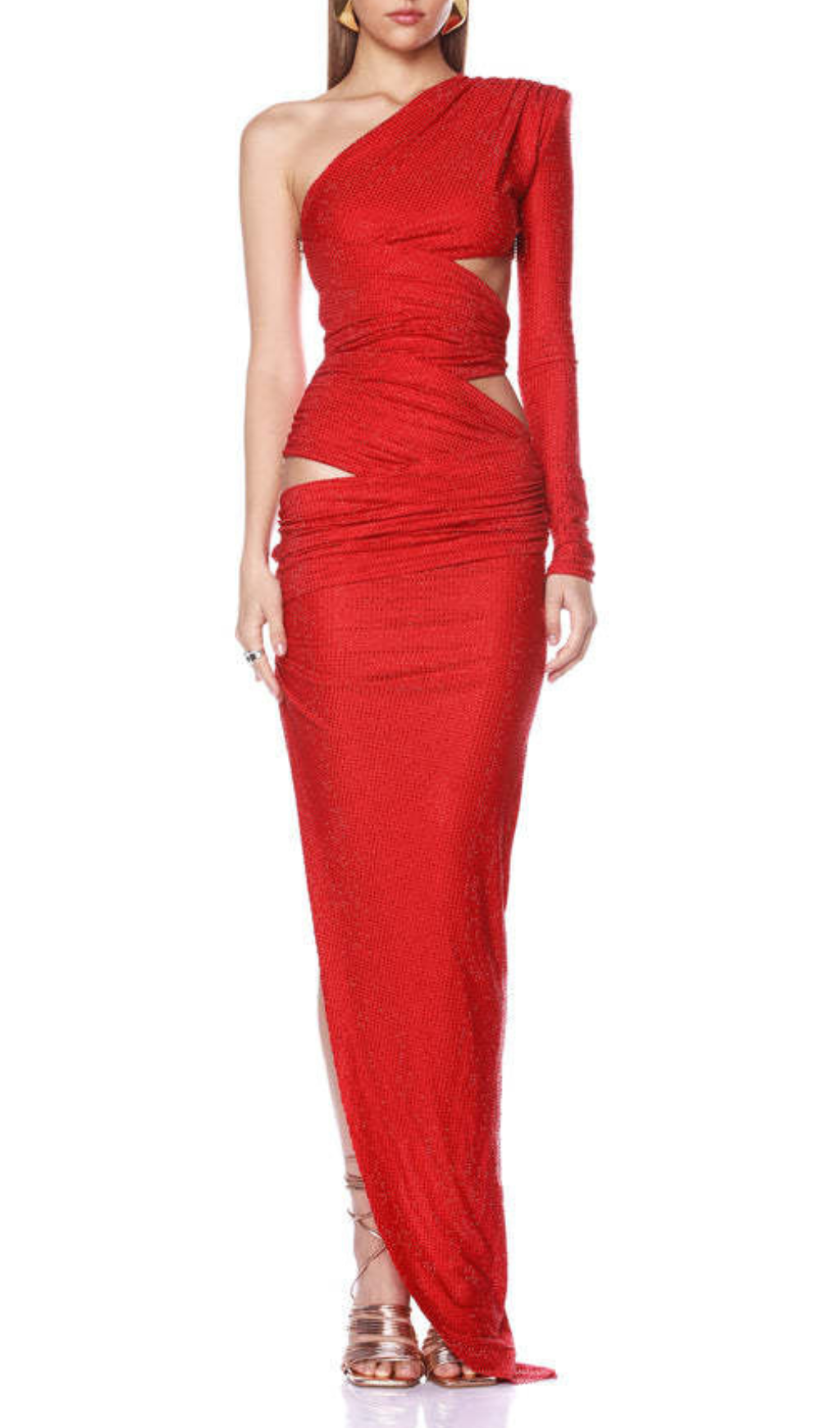 Gadar Red Diamante One-Shoulder Maxi Dress