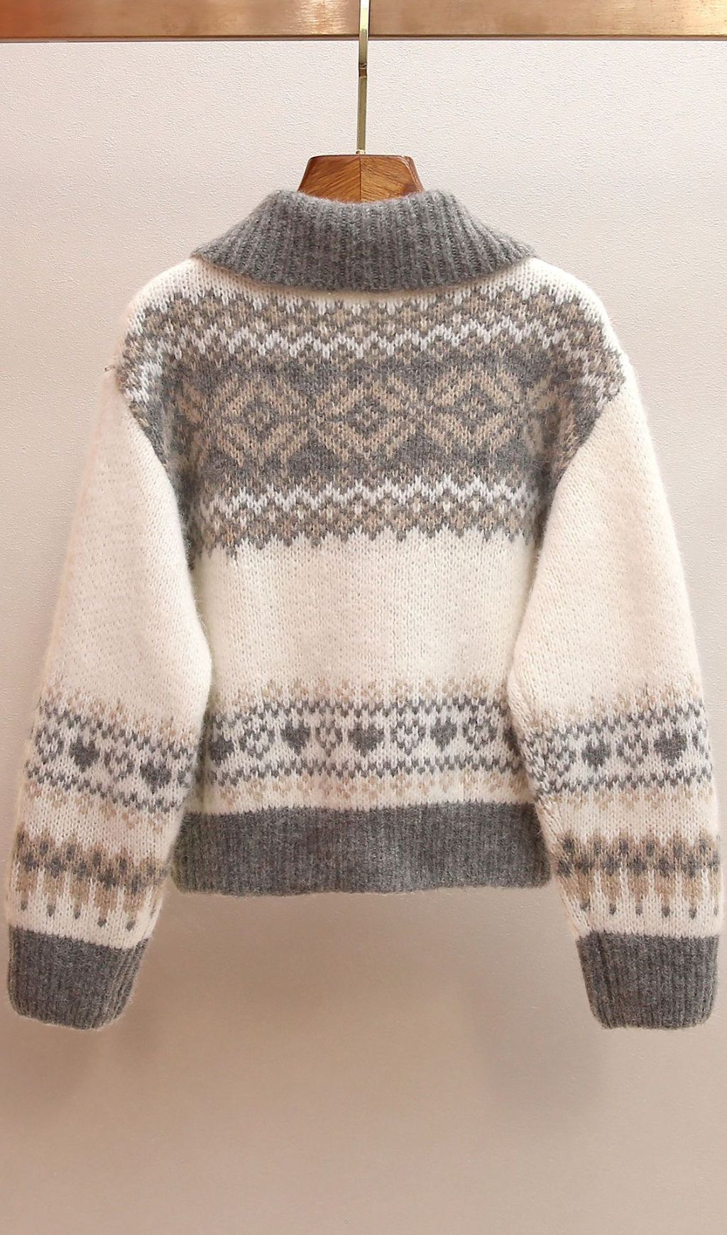 Jianna Cozy Fair Isle Lapel Collar Zip Cardigan for Women