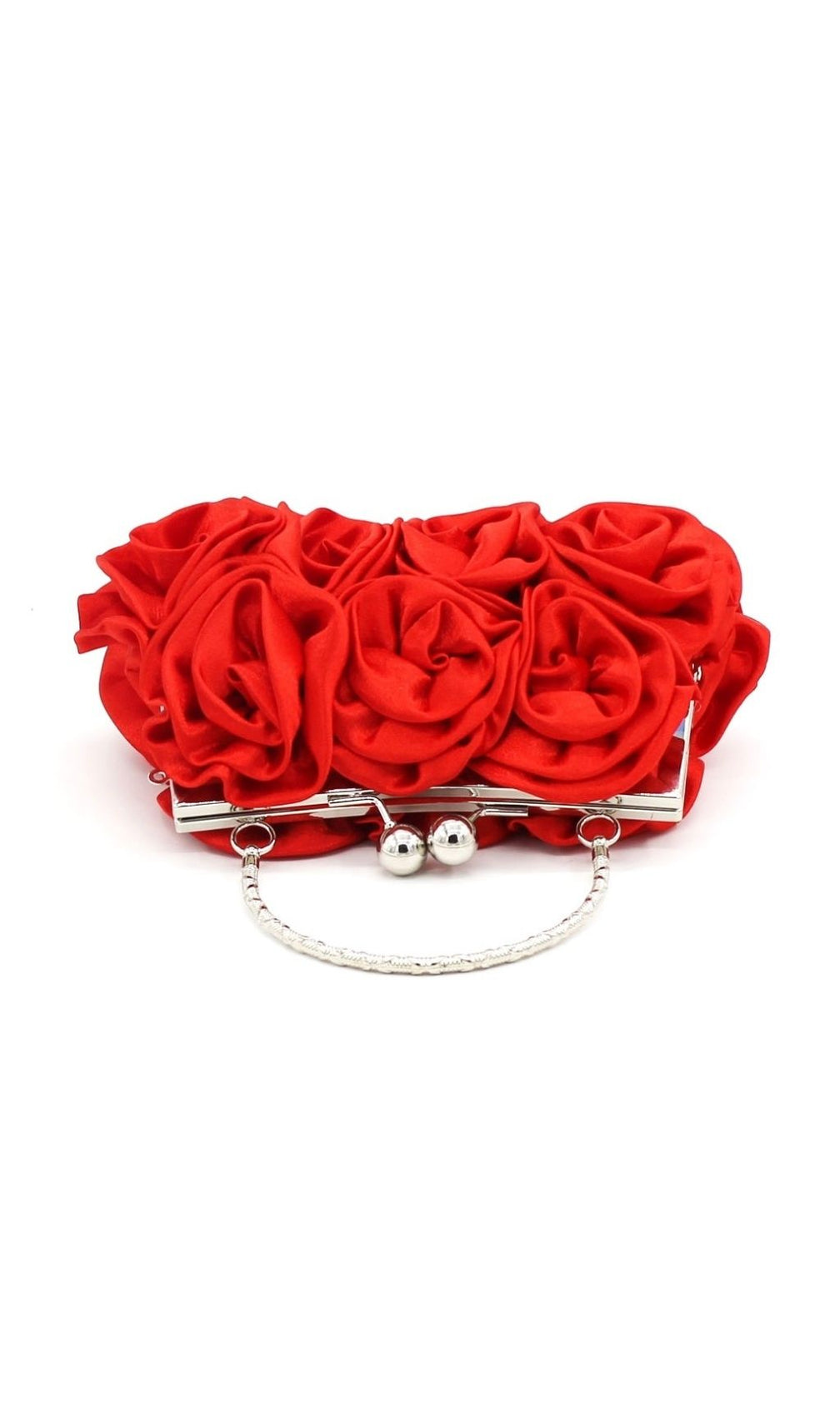 Adahy Red Floral Satin Clutch | Elegant Rose Evening Bag with Beaded Handle