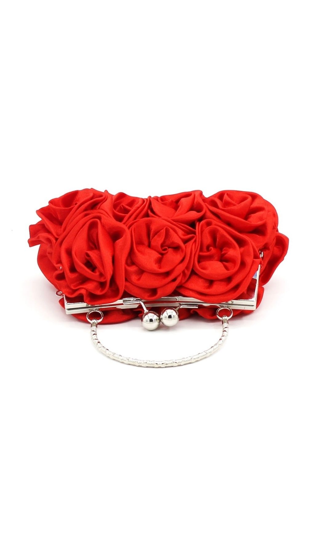 Adahy Red Floral Satin Clutch | Elegant Rose Evening Bag with Beaded Handle