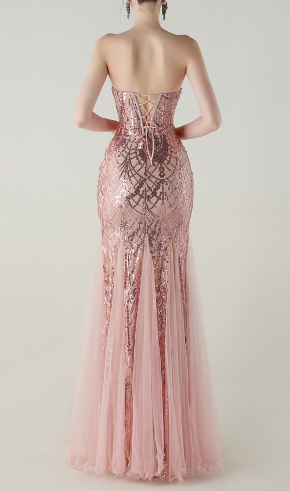 Ikuye Rose Gold Sequin Strapless Mermaid Gown - Gala & Prom Maxi Dress