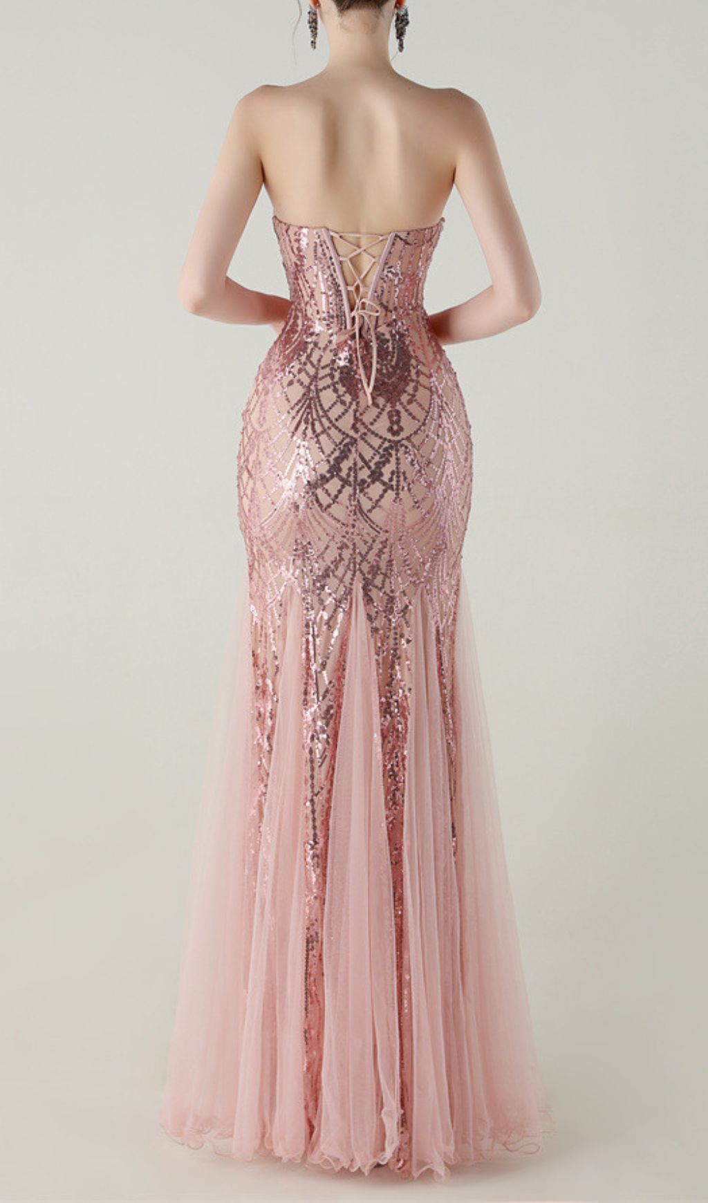 Ikuye Rose Gold Sequin Strapless Mermaid Gown - Gala & Prom Maxi Dress