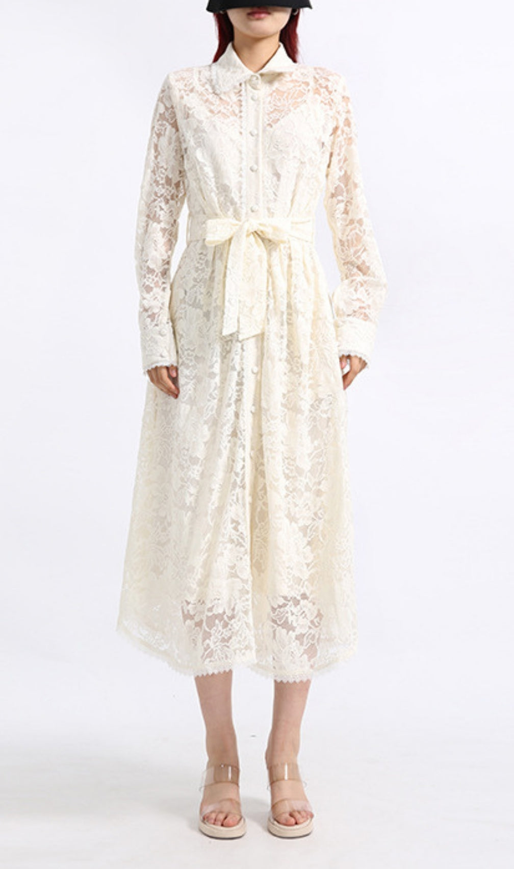 Erv White Lace Long Sleeve Midi Dress