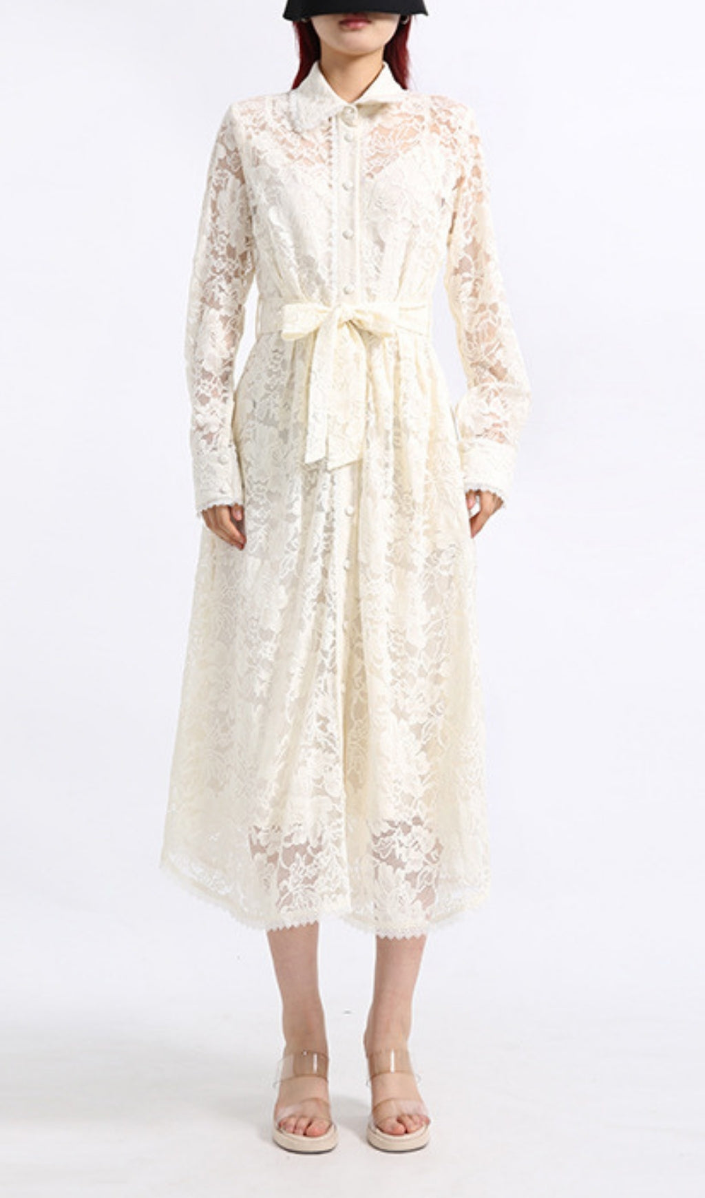Erv White Lace Long Sleeve Midi Dress