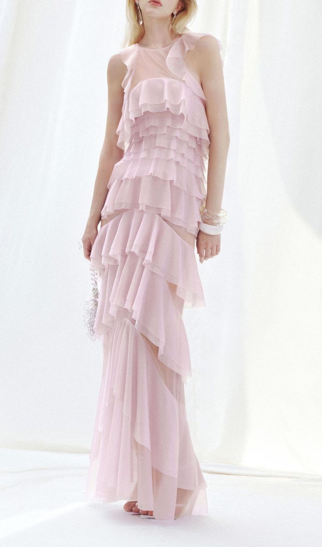 Knute Pink Ruffle Layered Backless Maxi Dress