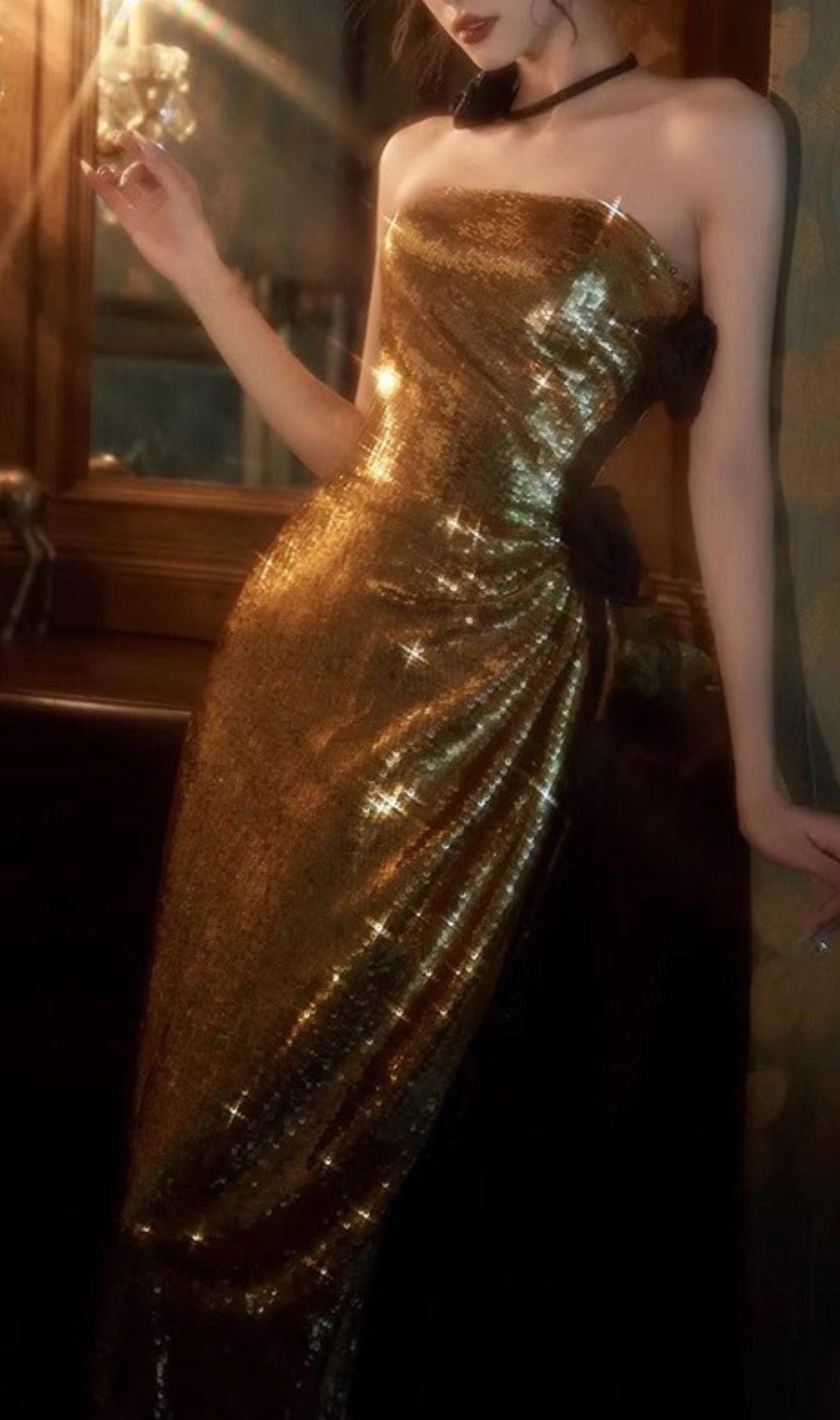 Aitne Sequin Flower Embellished Maxi Dress