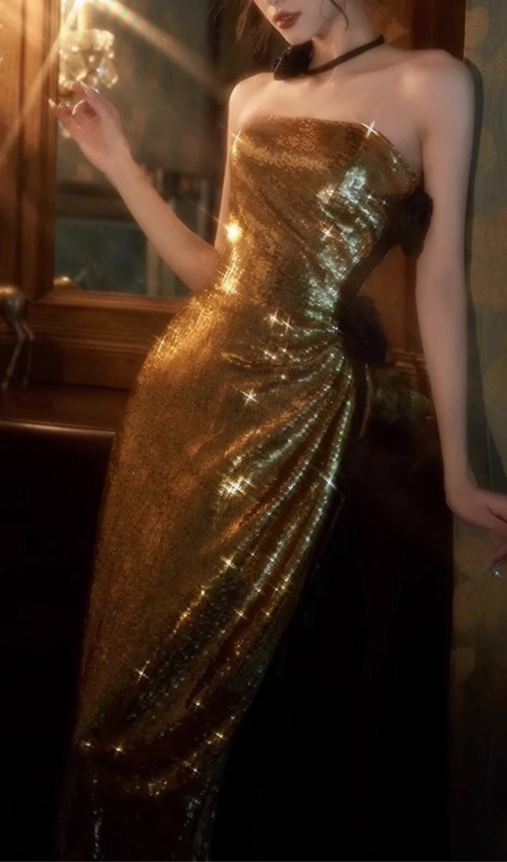 Aitne Sequin Flower Embellished Maxi Dress