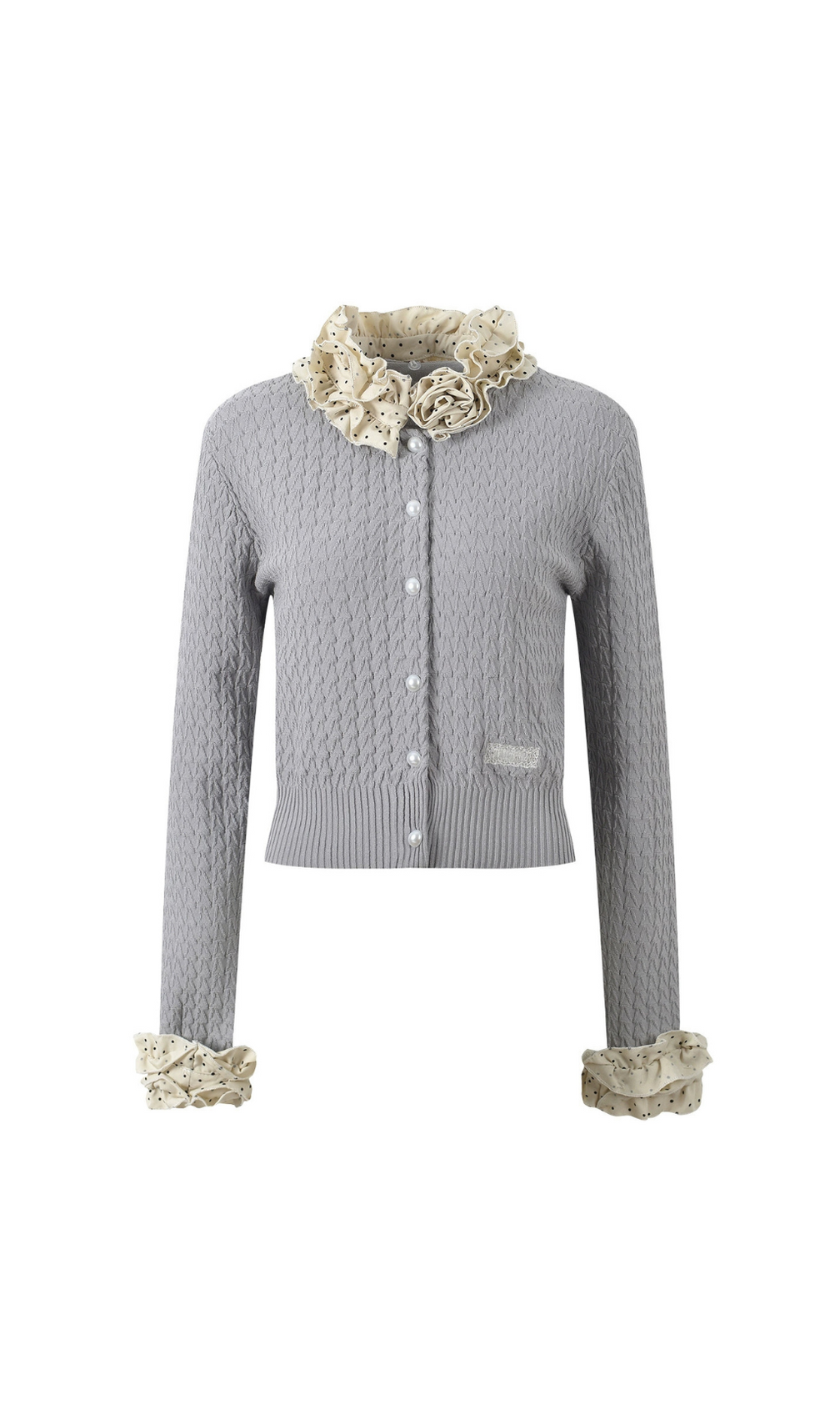 Helga Chic Polka Dot Ruffle Sleeve Knit Crop Cardigan Top