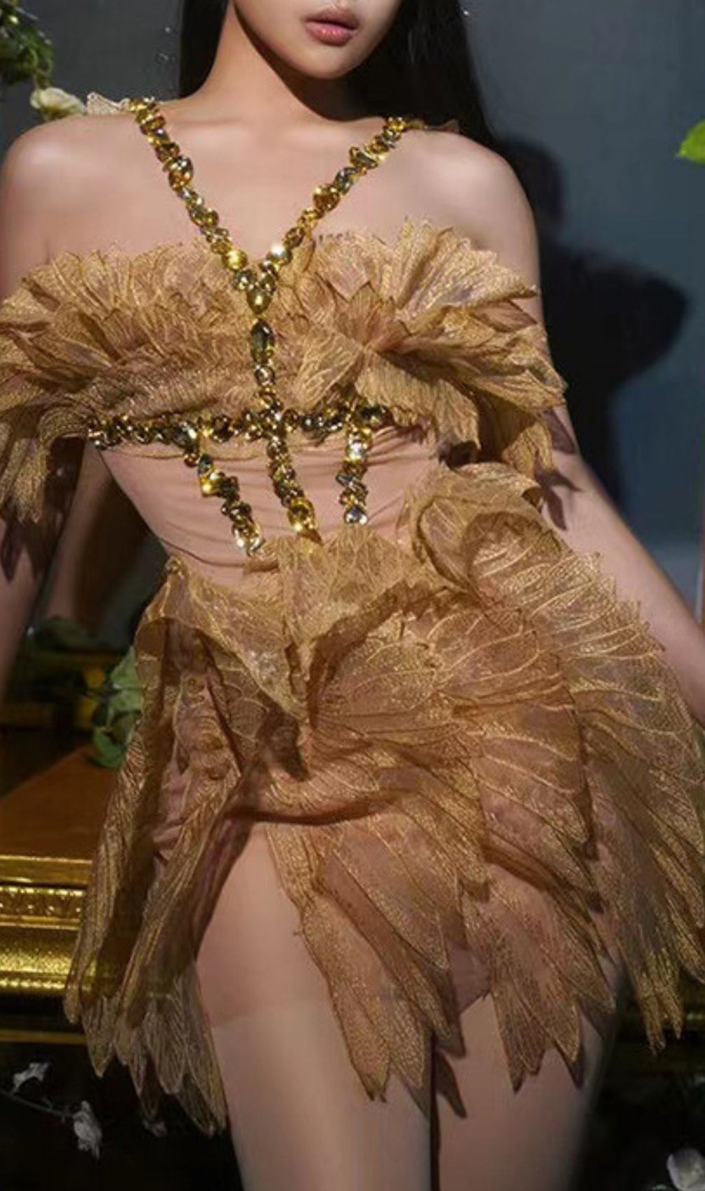 Jazlyn Gold Halter Rhinestone Mini Dress - Dazzling Glamour Party & Clubwear