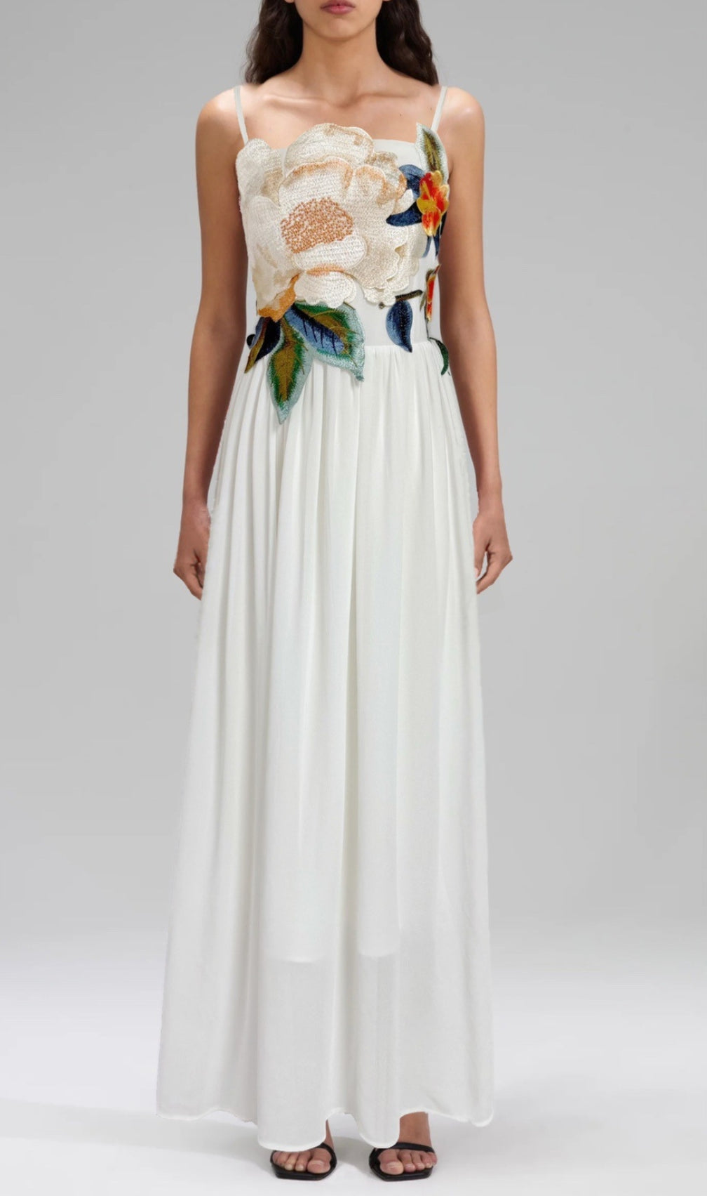 Emanuele White Flower Embroidery Maxi Dress