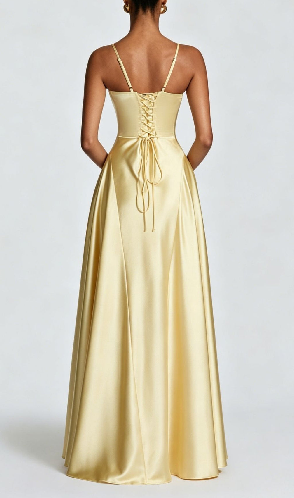 Krikor Yellow Strappy Satin Maxi Dress
