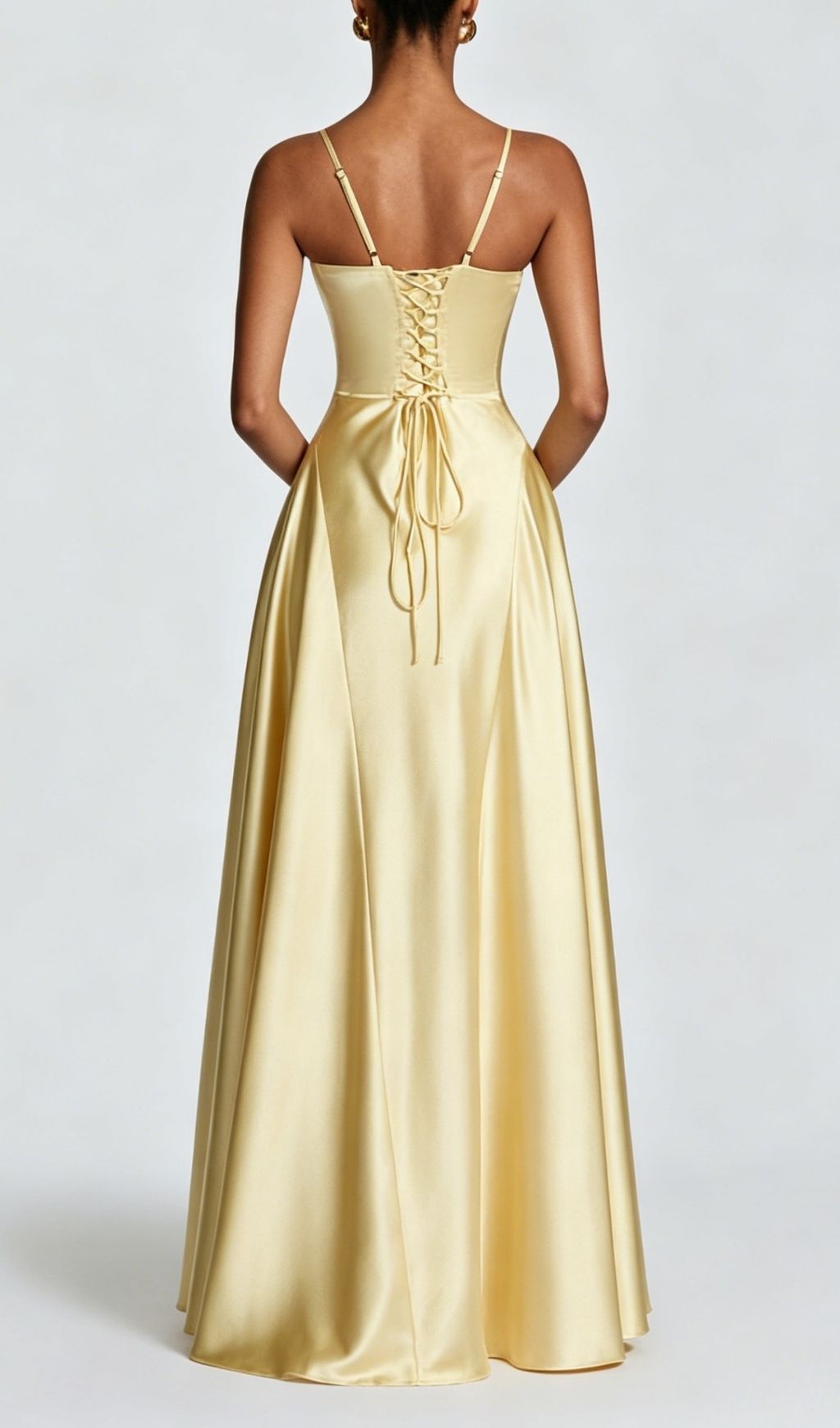 Krikor Yellow Strappy Satin Maxi Dress