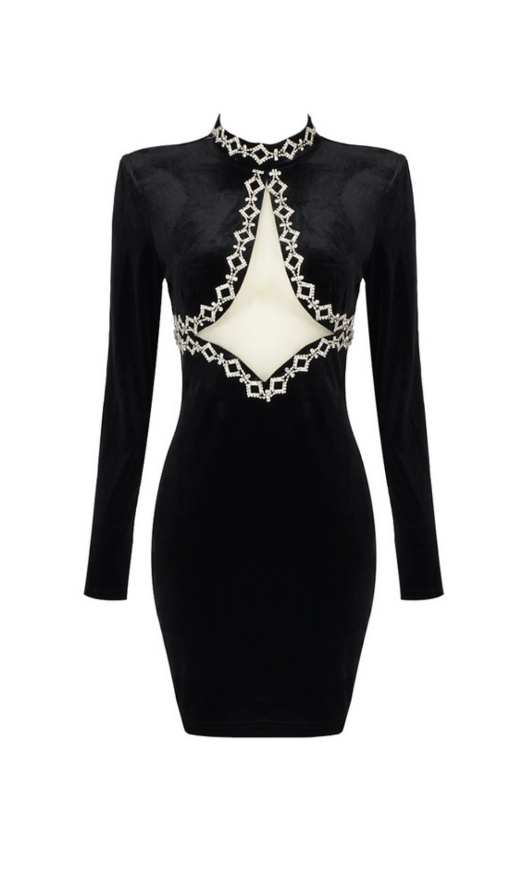 Ansa Black Cutout Diamonds Mini Dress