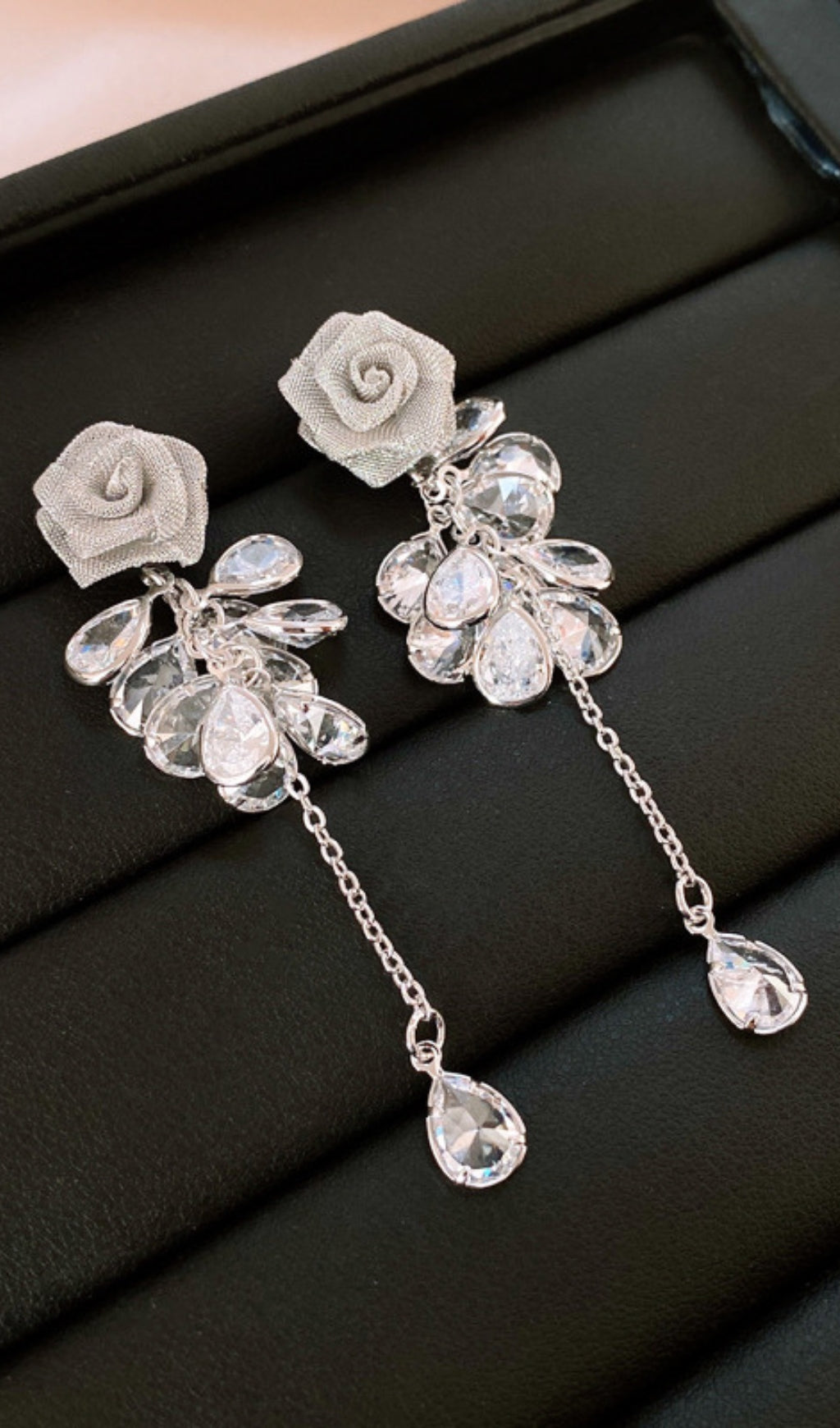 Didier Golden Rose & Sparkling Crystal Dangle Earrings