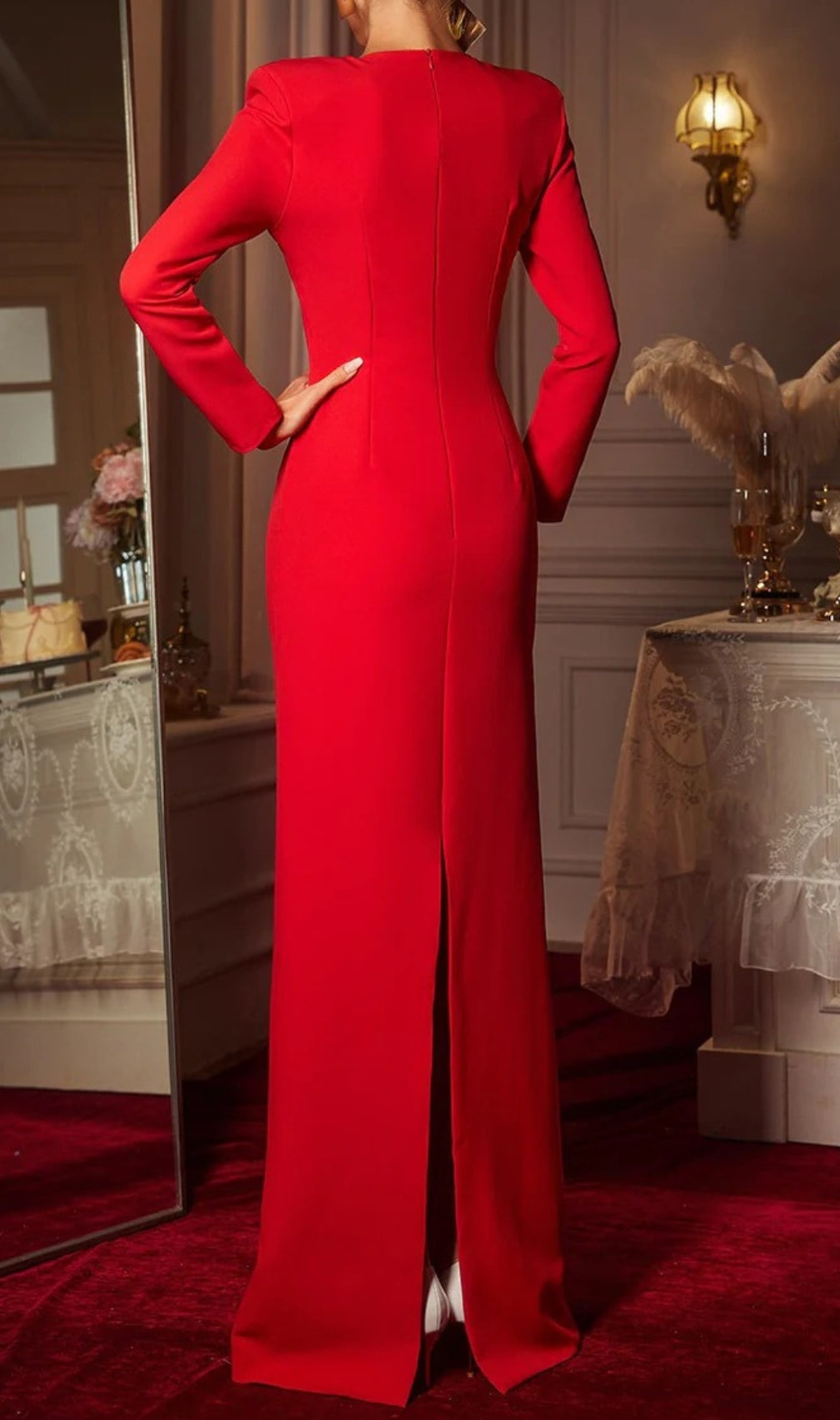Chasya Red Long Sleeve Heart Cutout Maxi Dress