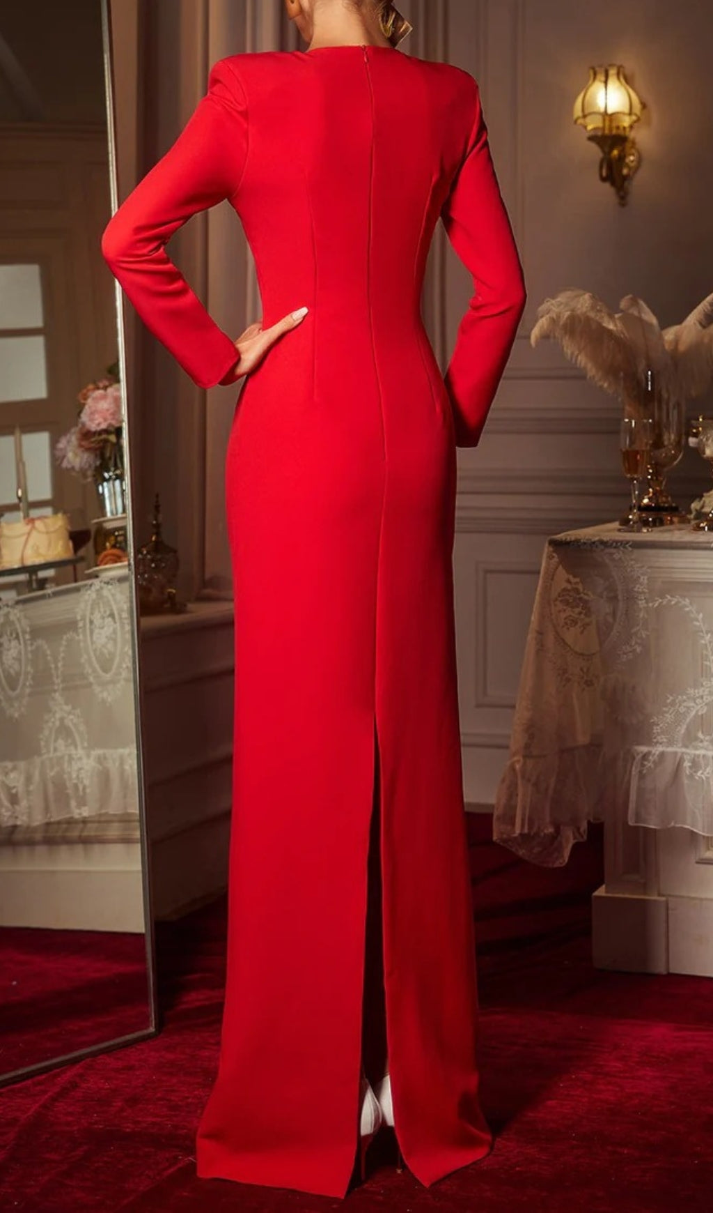 Chasya Red Long Sleeve Heart Cutout Maxi Dress