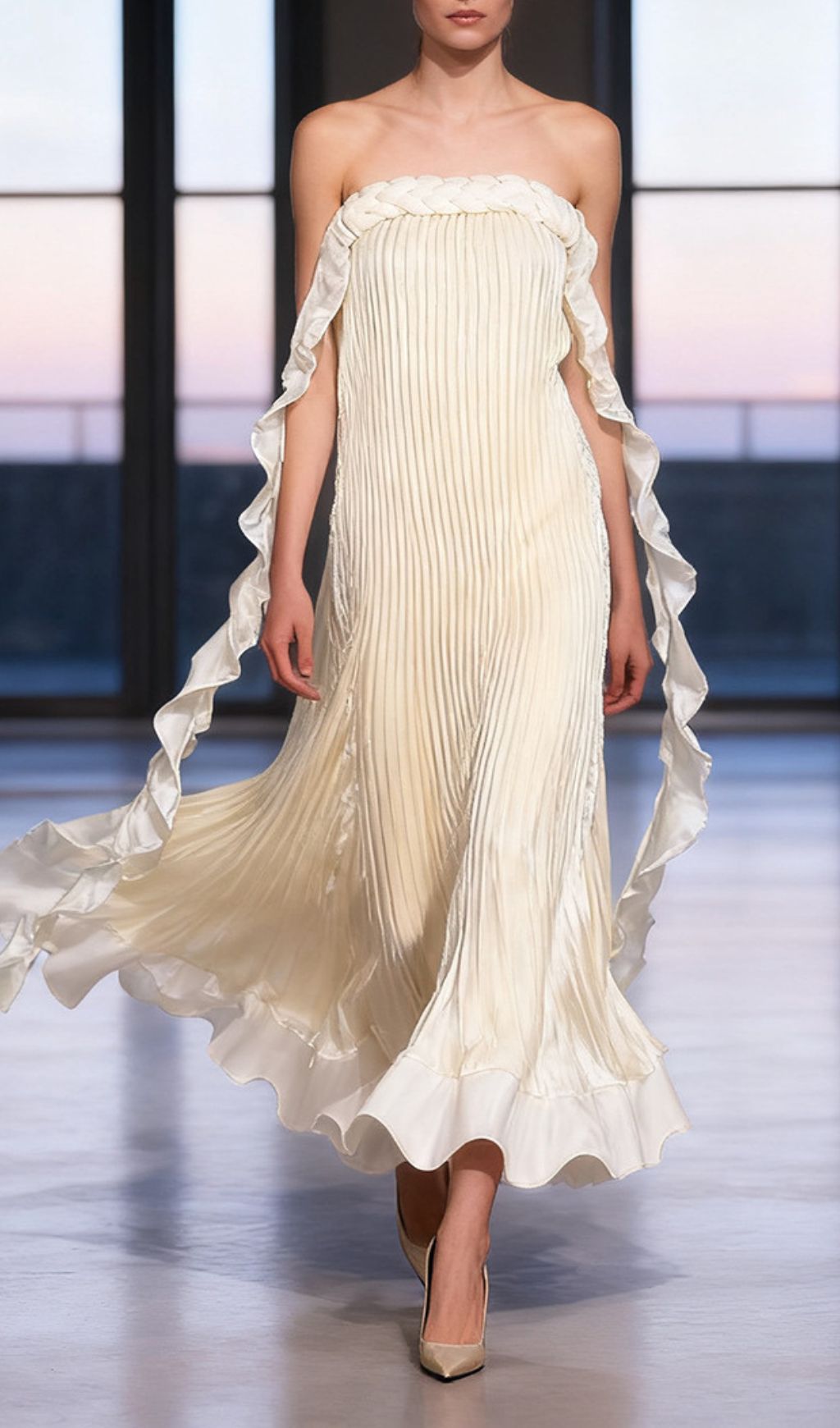 Imogene Ethereal Pleated Maxi Gown | Strapless Elegant Evening Dress